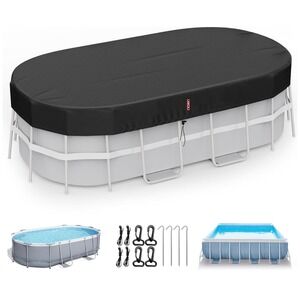 LXKCKJ 18x9 FT Oval Rectangular Above Ground Pool Cover Black UV Protection NEW